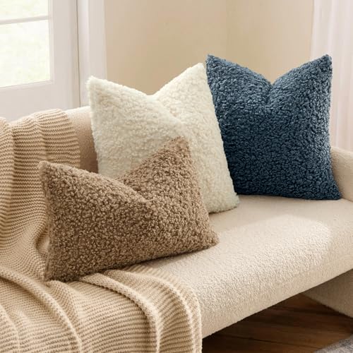 MIULEE Pack of 2 Throw Pillow Covers 18x18 Inch Neutral Cream White Faux Fur Decorative Sherpa Pillow Covers Fuzzy Accent Soft Sheepskin Fleece Cushion Cases for Boho Home Decor Couch Living Room Bed - color: Cream White, size: 18" x 18" (Pack of 2)