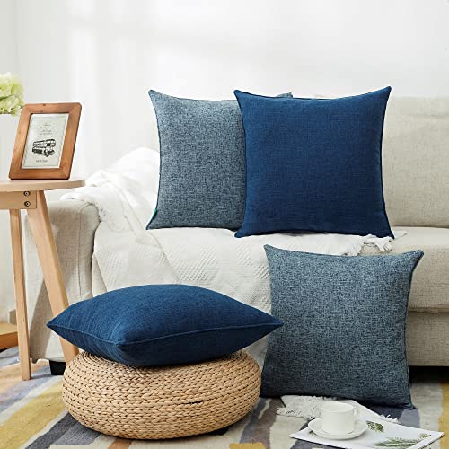 HPUK Linen Throw Pillow Covers Pack of 2, 18x18 Inch Accent Cushion Covers for Living Room, Bedroom, Decorative Solid Color Pillow Covers for Couch, Sofa, Chair, Blue - color: Blue-2pack, size: 18" x 18" (Pack of 2)