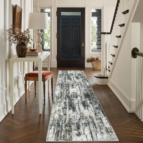 2'6''x8' Runner Rugs Washable Rug: Modern Abstract Hallway Runner Rug Indoor Soft Low Pile Thin Carpet Anti-Skid Non-Shedding Carpets for Kitchen, Entryway, Laundry, Bedroom - Black Grey Gold - color: Black Grey/Gold, size: 2'6" x 8' (Runner)