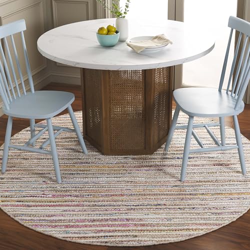 SAFAVIEH Cape Cod Collection Area Rug - 6' Round, Natural/Rust, Geometric Design, Ideal for High Traffic Areas in Living Room, Bedroom, Dining (CAP151P) - color: Natural/Rust, size: 6' (Round)