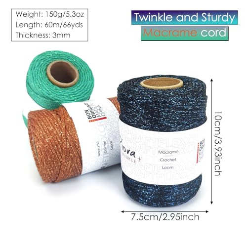 3mm Sparkle Polyester Macramé Cord - 150g/66yds Metallic Glitter Braided Cord for Crocheting Bags, Baskets, Macramé Plant Hangers & DIY Crafts, Machine Washable (5#Red) - color: 5#Red