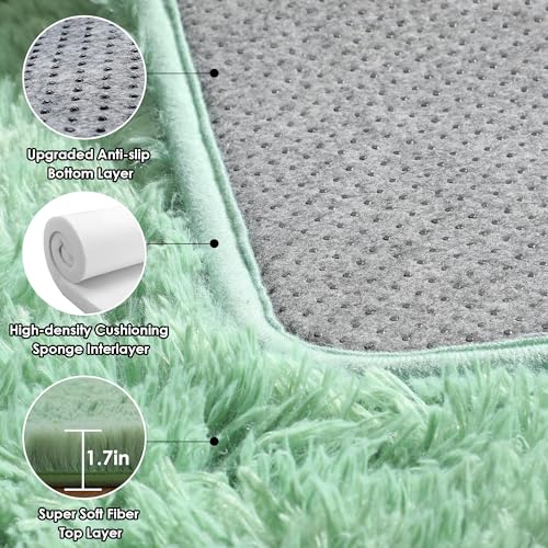ONASAR Sage Green Runner Rugs for Bedroom Living Room, Fluffy 2x6 Bedside Hallway Area Rug, Ultra Soft Plush Furry Faux Fur Non Slip Floor Carpet for Nursery Kids Dorm Closet Home Decor Aesthetic - color: Sage Green, size: 2' x 6' (Runner)