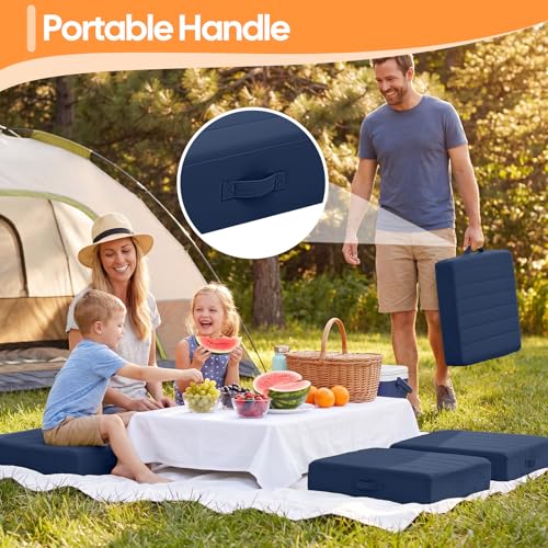 MeMoreCool Square Floor Pillows for Adults Kids, 2 Sets Large Meditation Cushion with 5" Thick Foam and Washable Tufted Cover, 24 Inch Navy Seat Floor Cushions for Sitting and Yoga - color: Navy Blue, size: 24 Inch
