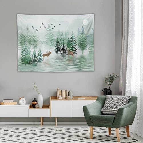 ZhiRain Farmhouse Deer Tapestry Wall Hanging Retro Rustic Forest Lake Pine Tree Country Lodge Cabin Vintage Tapestries Home Decor for Living Room Bedroom Apartment Dorm 30"x40" - color: Cabin-20, size: 30"L x 40"W