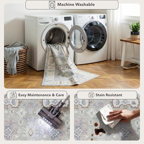 Kuden 2x3 Small Rug, Machine Washable, Non-Slip Backing, Vintage Style, Soft, Low Pile, Area Rugs for Entryway Kitchen Indoor Entrance - color: Aqua Green / Cream, size: 2' x 3' Rectangular
