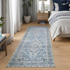 Bloom Rugs Caria Washable Non-Slip 7 ft Runner - Blue Traditional Runner for Entryway, Hallway, Bathroom, and Kitchen - Exact Size: 2'6" x 7' - color: Blue, size: 2'6" x 7' (Runner)
