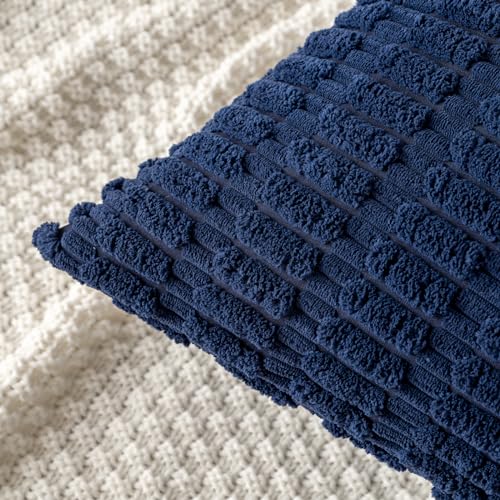 MIULEE Pack of 2 Corduroy Decorative Throw Pillow Covers 12x12 Inch Soft Boho Striped Pillow Covers Modern Farmhouse Home Decor for Summer Coastal Sofa Living Room Couch Bed Dark Blue - color: Dark Blue, size: 12" x 12" (Pack of 2)