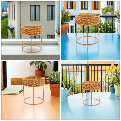 COLLBATH Plant Stand, Plant Basket Indoor, Small, Cute Planter Holder with Legs, Boho Style Flowers Display Rack Standing Floor Stool Shelf for Pot - size: 22.00X22.00X20.50CM