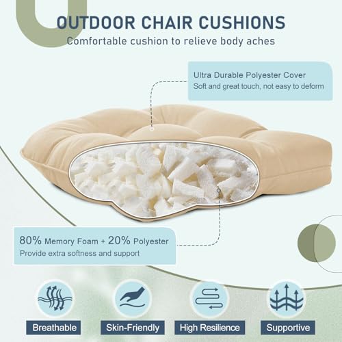 downluxe Outdoor Chair Cushions Set of 4 for Patio Furniture, Waterproof Tufted Overstuffed Patio Furniture Cushions, Memory Foam Outdoor Seat Cushion, 19" X 19" X 5", Beige - color: Beige, size: 4 Count (Pack of 1)