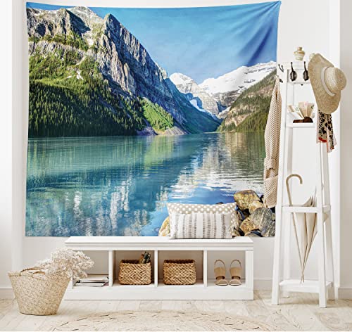 Ambesonne Landscape Tapestry, Lake Louise Banff National Park Canada Lakeside Rocks Clear Water Scenic Picture, Wide Wall Hanging for Bedroom Living Room Dorm, 60" X 40", Green Blue - color: Green Blue, size: 60"L x 40"W
