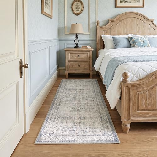 FMFUNCTEX 2x6 Hallway Runner Rug Blue Neutral Vintage Washable Distressed Non Slip Low Pile Oriental Indoor Carpet Soft Retro Entryway Rug for Kitchen Laundry Entrance Entry Living Room Bedroom - color: Blue, size: 2' x 6' (Rectangular)