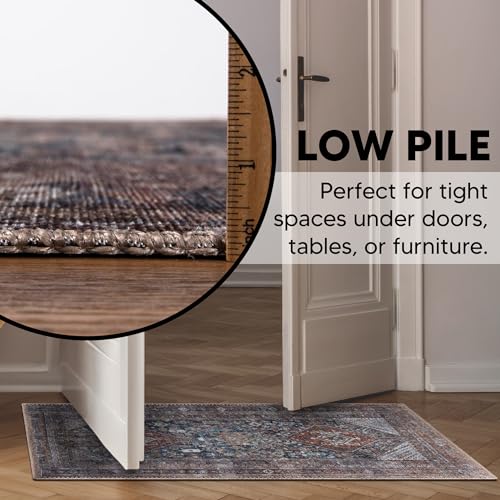 Keen Home Design 24"x36" Rug - Machine Washable Entry Rug with Non-Slip Backing, Ideal for Enteryway, Kitchen, Bathroom, Laundry Room - Vintage, Easy Clean, Durable, Low Pile - (2' x 3') - color: Navy/Brown, size: 2' x 3' (Rectangular)