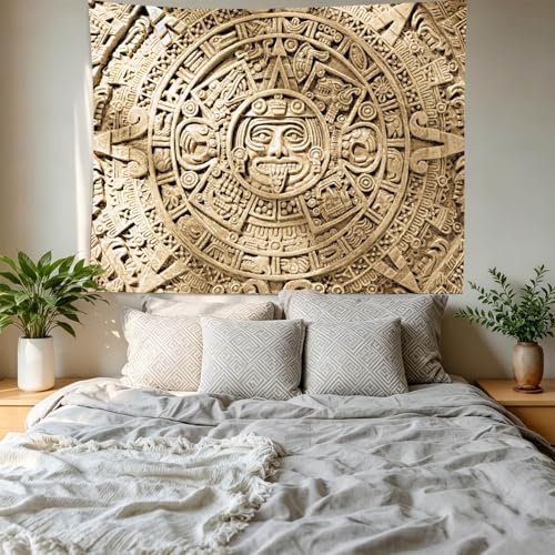 SHRAPHY Aztec Mayan Tapestry, Ancient Civilization History Calendar View Blanket Wall Hanging, Mandala Home Decor Art for Bedroom Living Room Dorm Office 80x60Inches