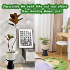PandS Metal Planter with Stand Beige Rattan-Style Indoor & Outdoor Plant Pot, 12 Inch Decorative Planter with Drainage for Herbs, Succulents & Cactus