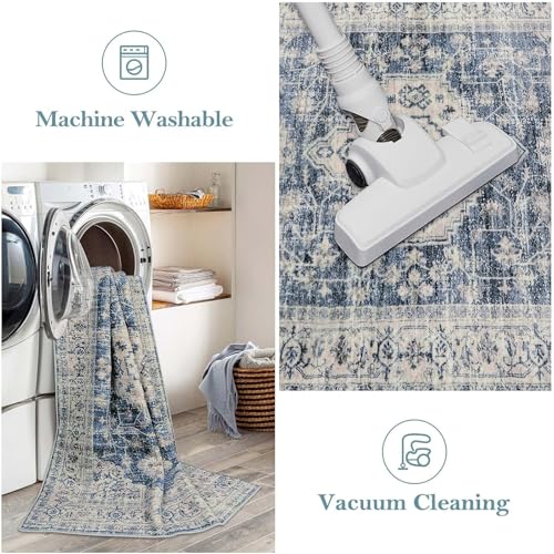 Lahome Oriental Washable Small Area Rug, 2x3 Rugs for Entryway Kitchen, Ultra-Thin Soft Indoor Door Mat Non Slip Throw Carpet for Bedroom Bathroom Eleanor, Blue - color: Blue, size: 2' x 3' (Rectangular)
