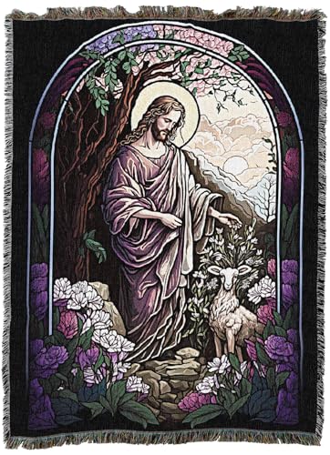 Pure Country Weavers Stained Glass Shepherd - Religious Gift Tapestry Throw Woven from Cotton - Made in The USA (72x54) - color: Stained Glass Shepherd, size: 72x54