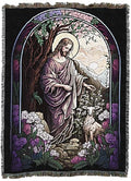 Pure Country Weavers Stained Glass Shepherd - Religious Gift Tapestry Throw Woven from Cotton - Made in The USA (72x54) - color: Stained Glass Shepherd, size: 72x54