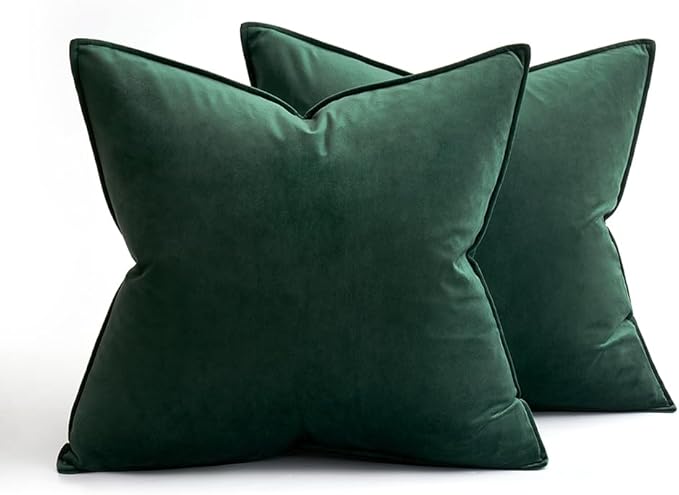 MIULEE Army Green Velvet Throw Pillow Covers 20x20 Soft Decorative Solid Square Cushion Cases Pack of 2 Modern Luxury Home Decor for Couch, Sofa, Bedroom