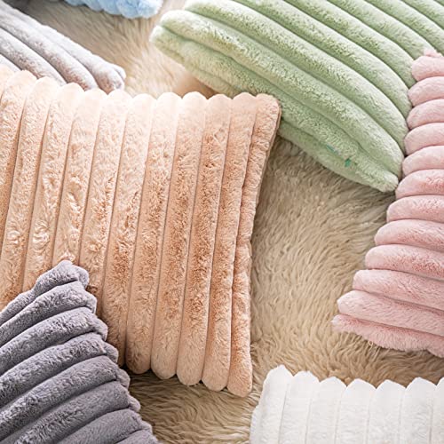 DEELAND Pack of 2,Double-Sided Faux Fur Plush Decorative Throw Pillow Covers Fuzzy Striped Soft Pillowcase Cushion Covers for Sofa Couch Bedroom - color: Cream White, size: 26" x 26" (Pack of 2)