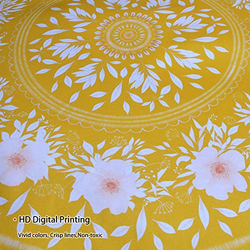 Lifeel Yellow Bohemian Tapestry Wall Hanging, Mandala Floral Medallion Hippie Tapestry with White Aesthetic Wreath Design, Gold Wall Decor Blanket for Bedroom Home Dorm,Small 50×60 inches - color: Yellow, size: 60"L x 50"W