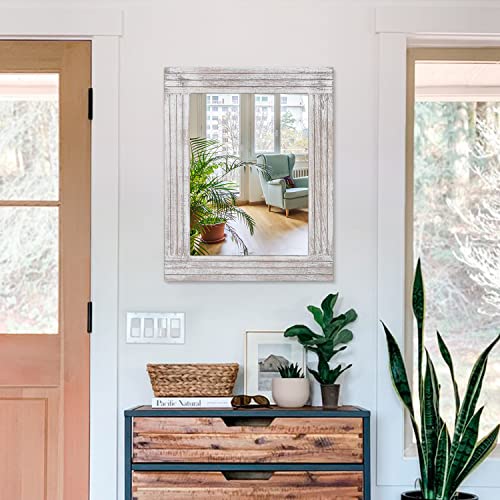 Mirrors for Wall Rustic Wooden Frame Rectangle Mirror Vintage Hanging Mirror for Bedroom Bathroom Living Room Farmhouse Wall Decor White Large 20" x 16 " - color: Rustic White, size: 20"L x 16"W