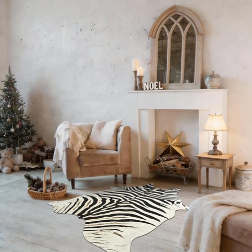 BENRON Zebra Print Area Rug, Black and White Rugs for Living Room Bedroom, Cute Animal Hides and Skins for Kids Nursery Home Decor, 2.3 x 3.6 ft - color: Black/Ivory/Brown, size: 2'4" x 3'7" (Irregular)