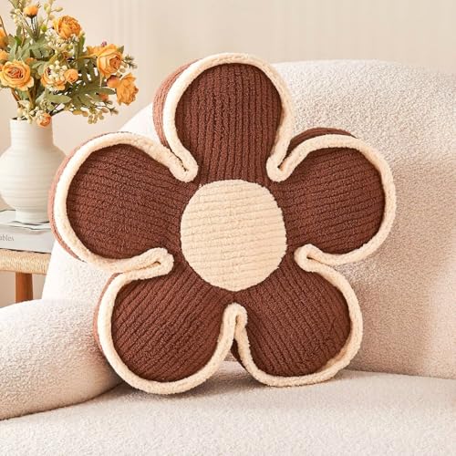 Kcvvcr Soft Flower Shaped Floor Cushion, Decorative Throw Pillow, Plush Bedroom Seating Cushion, 13.7 Inch Brown Flower Decor Plush Pillow - color: Brown, size: 13.7 Inch