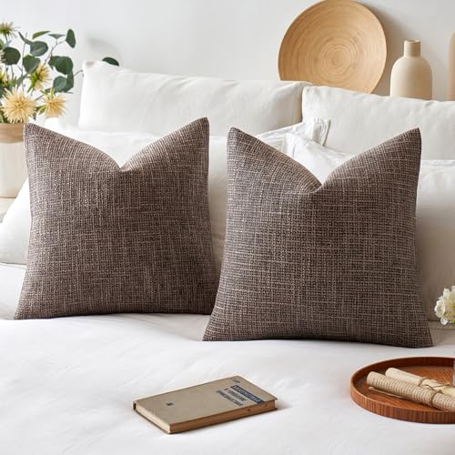 MIULEE Burlap Linen Throw Pillow Covers 20x20 Inch Set of 2 Dark Coffee Decorative Pillows Modern Farmhouse Pillowcases Soft Accent Cushion Covers for Outdoor Couch Sofa Bedroom Livingroom Home Decor - color: Dark Coffee, size: 20" x 20" (Pack of 2)