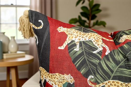 VAGMINE Throw Pillow Cover 20x20 – Animal Printed Poly-Cotton Square Accent Cushion Cover with Tassels – Madhuban Cheetah - color: Madhuban Cheetah, size: 20" x 20" (Pack of 1)