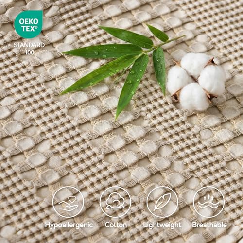 a moment 2 Pack Bamboo Fiber Pillow Covers - Waffle Weave, Ultra Soft & Breathable, Skin-Friendly Cotton Throw Pillow for Couch, Sofa, Bedroom Living Room 12x20 Inch Khaki - color: Khaki, size: 20" x 12" (Pack of 2)