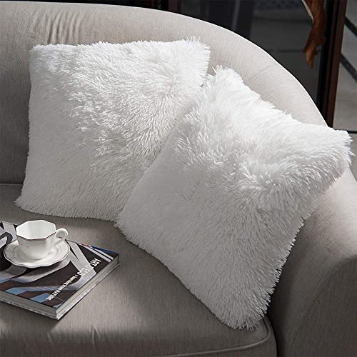 NordECO HOME Luxury Soft Faux Fur Fleece Cushion Cover Pillowcase Decorative Throw Pillows Covers, No Pillow Insert, 22" x 22" Inch,White, 2 Pack - color: A-white, size: 22" x 22" (Pack of 2)
