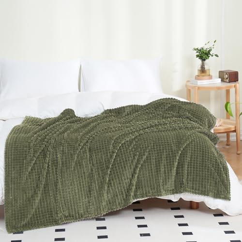 Puncuntex Flannel Fleece Throw Blanket Olive Green 50"×60" - color: Olive Green, size: 50"×60"