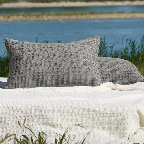PHF 100% Cotton Waffle Pillow Shams Standard Size, 2 Pack 20" x 26" Soft Skin-Friendly Pillowcases, No Filling, Aesthetic Woven and Breathable Waffle Weave Pillow Case Covers for Bed, Dark Grey - color: Dark Grey, size: 26" x 20" (Pack of 2)