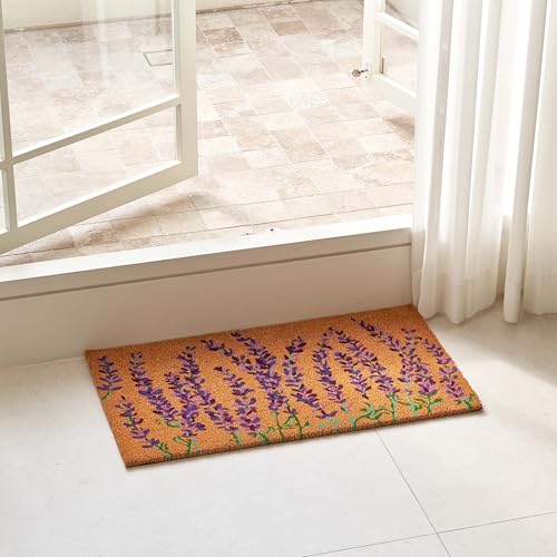 KANKUN Coco Coir Door Mat with Heavy Duty Backing, Welcome Doormat (17" x 30"), Doormat Entrance (Lavender Floral) - color: Lavender Floral