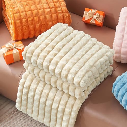 BEDELITE Beige Blanket Twin Size for Bed- Super Soft Lightweight 3D Checkered Fluffy Fuzzy Fleece Blanket, Luxurious Plush Cozy Blanket for Room Home Decor, Gift for Women, 60x80 inches - color: Beige, size: Twin(60"x80")