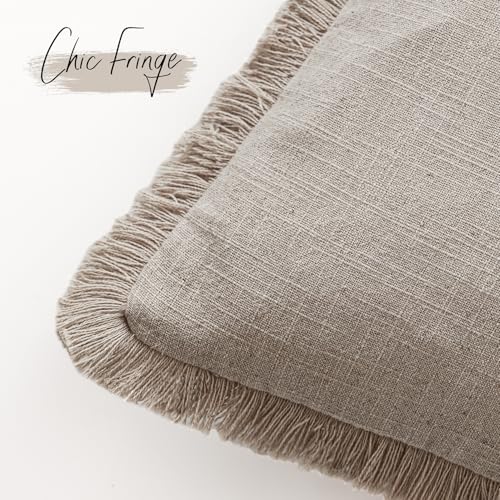Foindtower Decorative Linen Fringe Throw Pillow Covers Boho Farmhouse Cushion Cover with Tassels Soft Accent Pillowcase for Chair Sofa Bed Living Room Home Decor, 16×16 Inch,1PC,Natural Linen - color: Natural Linen, size: 16" x 16" (Pack of 1)