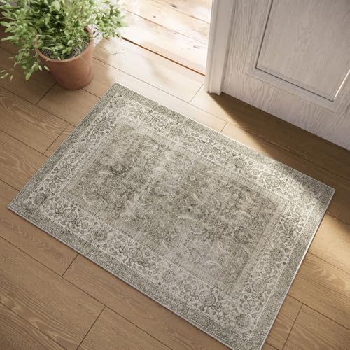 Machine Washable Small Rugs for Kitchen: Door Mat Indoor Entrance 2x3 Throw Rug Stain Resistant Non-Slip Low Pile Soft Carpets for Entryway Front Door Indoor Entrance Entry Bedroom - color: Vintage Grey Beige, size: 2' x 3' (Rectangular)