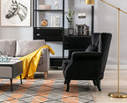 Kmax Black Accent Chair Velvet Wingback Chair with Pillow Nail-Head Channel Tufted Oversized Club Chair for Living Room Bedroom Guest Room - color: Black