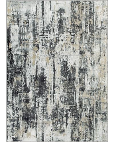 8x10 Area Rugs Washable Rug: Large Modern Abstract Living Room Rug Soft Anti-Skid Thin Carpet Indoor Floor Non-Shedding Carpets for Bedroom Dining Farmhouse Nursery Home Office Black Grey Gold - color: Black Grey/Gold, size: 8' x 10' (Rectangular)