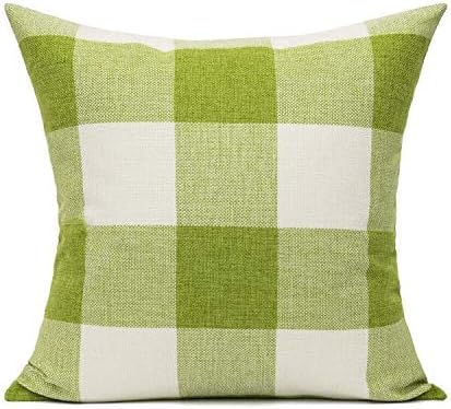 Outdoor Green Throw Pillow Covers 18x18 Set of 2 Buffalo Plaids Check Spring Front Porch Decorative Gingham Cushion Cases Home Decor Farmhouse Rustic for Patio Furniture Couch Bed Sofa,Sage Grass