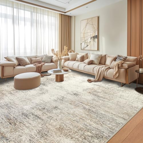 Capslpad Modern Abstract Area Rugs 6x9 Washable Rug for Living Room Non-Slip Farmhouse Rug Low Pile Soft Non-Shedding Beige Abstract Pattern Large Rugs for Bedroom Office Dining Room - color: Beige, size: 6' x 9' (Rectangular)