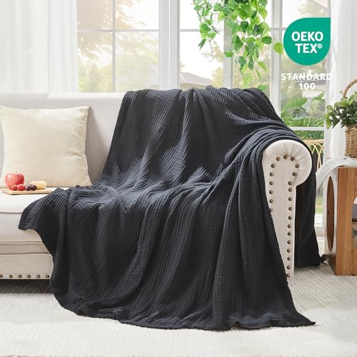 EMME Cotton Muslin Throw Blanket Couch Breathable Gauze Blanket Soft Lightweight Blankets Adults (Black, 50"x60") - color: 18 - Black, size: Throw (50" x 60")