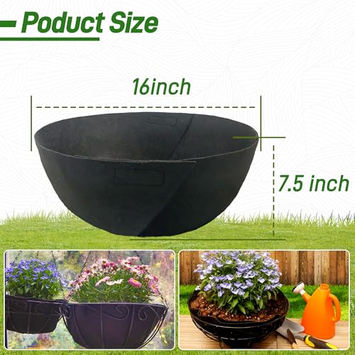 4 Pack 16 Inch Fabric Planter Basket Liner- Felt Flower Pot Liners Replacement Coco Fiber Liner for Hanging Basket Flowers Round Hanging Basket Liners Prevent Birds from Nesting - size: 4pack-16inch
