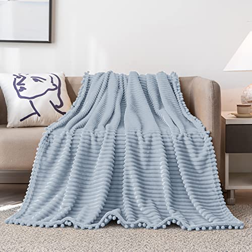 DISSA Fleece Blanket Queen Size – 90x90, Grey – Soft, Plush, Fluffy, Fuzzy, Warm, Cozy – Perfect Throw for Couch, Bed, Sofa - with Pompom Fringe - Flannel Blanket - color: Grey, size: 90x90"