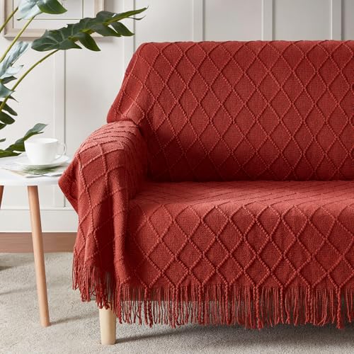 BOURINA Burgundy Throw Blanket 50 x90 Inches Throw Textured Solid Soft Sofa Throw Bed Runner Couch Cover Knitted Decorative Blanket Bed Runner - color: Burgundy, size: 50"x90"