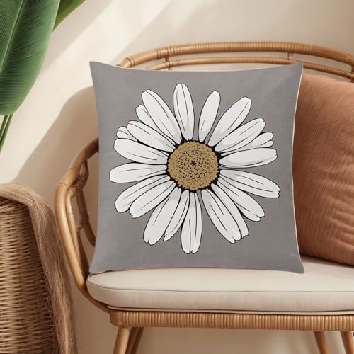 COMMINY Brown Black Pillow Covers 18x18 Set of 6, Daisy Flower Throw Pillow Cover Case Rustic Square Cushion Cover for Sofa Bedroom Living Room Farmhouse Home Decor - color: Brown Black Grey, size: 18" x 18" (Pack of 6)