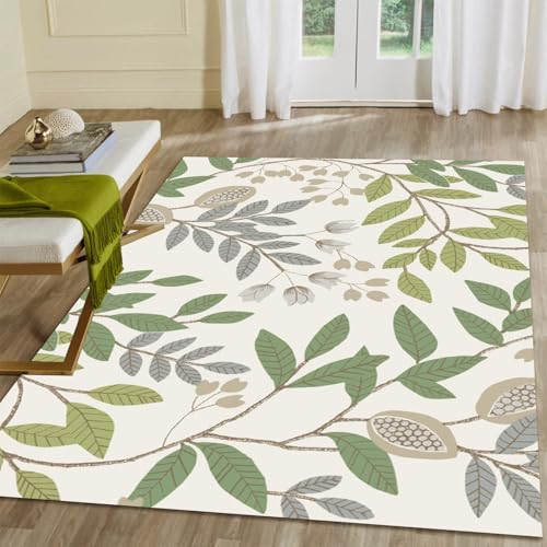Modern Carpets, Farmhouse Area Rug Pattern Plants Flowers Traditional Carpet,Suitable for Living Room, Kitchen, Outdoor, 1.5 x 2.5ft - color: Olive Green and Light Beige, size: 1.5 x 2.5ft / 18 x 30in / 45 x 75cm