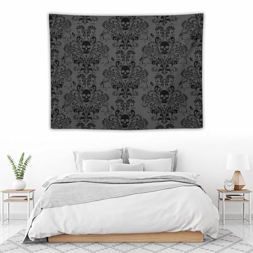 Black Damask Skull Tapestry,Antique Victorian Style Gothic Vintage Floral Bohemian Exotic Skull Wall Hanging Decor Tapestries for Bedroom Living Room 40"x30" - color: Gothic-5, size: 40"L x 40"W