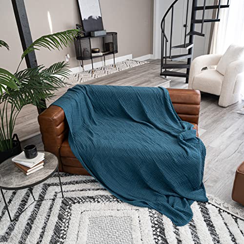 Comfy Cubs Muslin Throw Blanket - 50” x 60” Quilted Design - Lightweight, Breathable 6-Layer Gauze Fabric - Soft Cotton Blanket for Home or Travel - Packaged in Elegant Gift Box - Neptune - color: Neptune, size: Throw - 50" X 60"