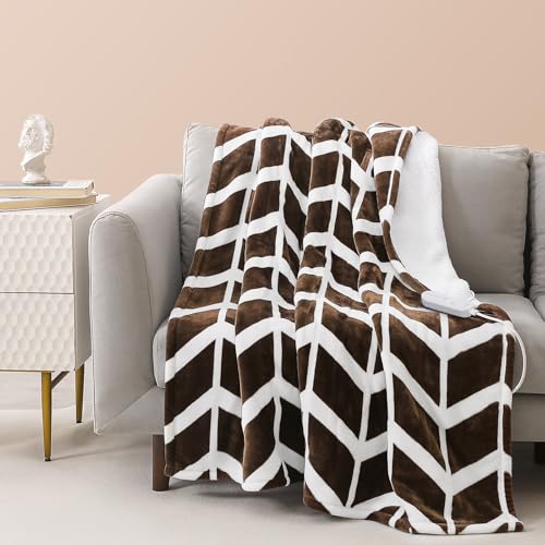 VENTIMI Electric Blanket Heated Throw, 50" x 60" Heated Blanket with 5 Heat Levels & 3 Hours Auto Off, Fast Heating Blanket with ETL & FCC Certification, Coffee - color: Coffee, size: Throw